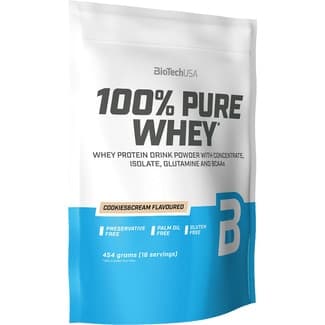 Pure Whey 100% bebida proteíca en polvo con sabor a cookies & cream sin gluten envase 454 g sin aceite de palma - Biotech Usa