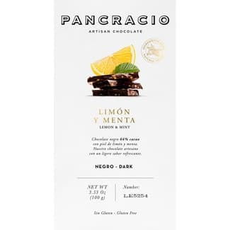 Chocolate negro 64% con limón y menta sin gluten tableta 100 g - Pancracio