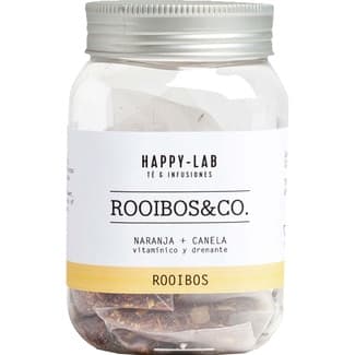 Rooibos&Co infusión ecológica, vitamínica y drenante de rooibos, naranja y canela frasco 14 bolsitas - Happy Lab