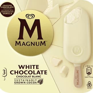 Helado de chocolate blanco sin gluten 3 unidades estuche 300 ml - Magnum