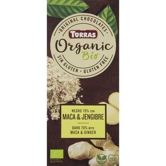 Organic chocolate negro ecológico con maca y jengibre sin gluten tableta 100 g - Torras