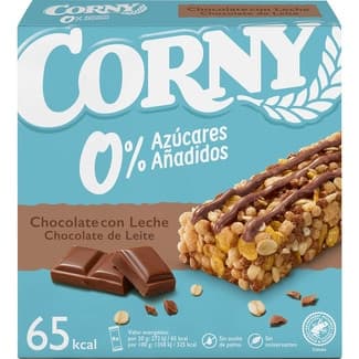 Barritas de cereales de chocolate con leche 0% azúcares añadidos y sin aceite de palma estuche 120 g 6 barritas - Corny