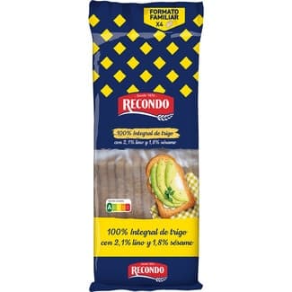 Pan tostado 100% integral con lino y sésamo 60 rebanadas bolsa 540 g - Recondo