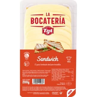 Queso sándwich de vaca elaborado con leche pasteurizada en lonchas envase 200 g - La Bocateria