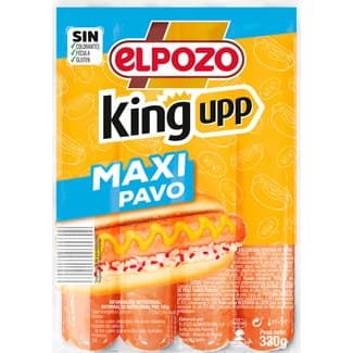 King upp maxi salchichas cocidas de pechuga de pavo sabor ahumado sin gluten 4 piezas envase 330 g - Elpozo