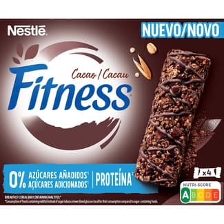 Barrita de cereales integrales con chocolate 0% azúcares añadidos y proteína 4 unidades estuche 80 g - Nestle Fitness