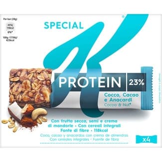 Protein barritas de cereales con coco, cacao, anacardos y crema de almendra paquete 112 g 4 unidades - Kellogg's Special K