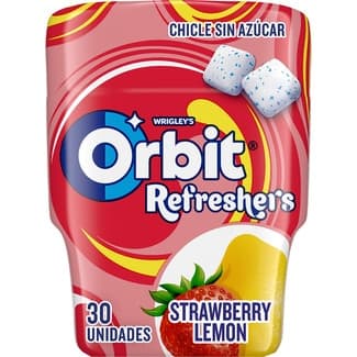 Refresher's chicles sabor fresa y limón sin azúcar bote 30 unidades - Orbit