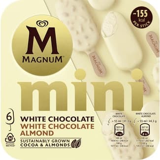 Mini helados surtidos vainilla y chocolate blanco y almendrado sin gluten 6 unidades estuche 330 ml - Magnum