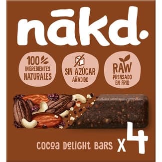 Barritas de frutos secos y cacao sin azúcar añadido 4 unidades estuche 140 g - Nakd