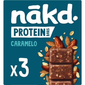 Barritas proteicas de fruta frutos secos y caramelo 3 unidades envase 135 g - Nakd Protein