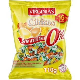 Cítricos 0% caramelos sabor naranja y limón sin azúcares y sin gluten bolsa 110 g - Virginias