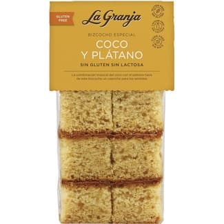 Bizcocho especial de coco y plátano sin gluten y sin lactosa bolsa 350 g - La Granja