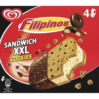 XXL Cookies Sandwich de helado sabor a galleta 4 unidades 520 ml - Filipinos