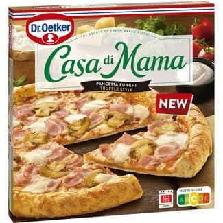 Pizza con tocino, champiñones y queso, con sabor trufa Pancetta Funghi estuche 407 g - Dr.oetker Casa Di Mama