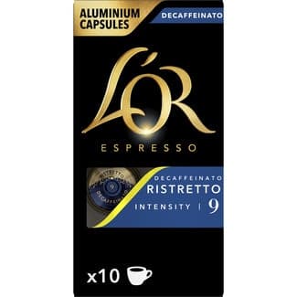 Café descafeinado Ristretto intensidad 9 estuche 10 cápsulas compatible con máquinas Nespresso - L'or Espresso