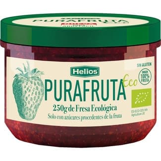 Mermelada de fresa ecológica sin gluten frasco 250 g solo con azúcares procedentes de la fruta - Helios Purafruta