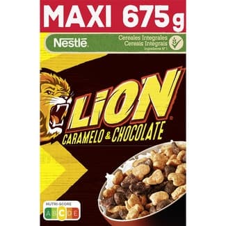 Cereales de desayuno integrales con caramelo y chocolate sin aceite de palma paquete 675 g - Nestle Lion