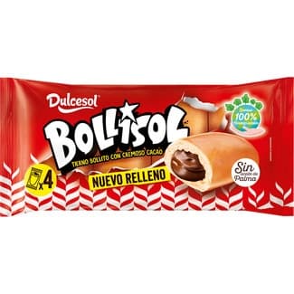 Bollisol bollito relleno de cremoso cacao 4 unidades envasados individualmente bolsa 240 g - Dulcesol