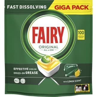 Detergente lavavajillas original All in 1 aroma limón bolsa 100 pastillas - Fairy