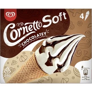 VAINILLA CHOC 4 CORNETTO SOFT estuche 560 ml Soft cono de helado de vainilla con salsa de hocolate 4 unidades - Cornetto