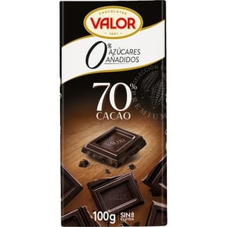 Chocolate negro 70% cacao 0% azúcares añadidos y sin gluten tableta 100 g - Valor