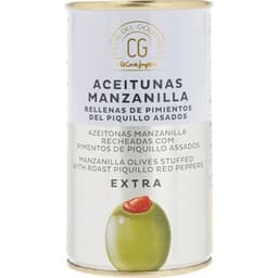 Aceitunas manzanilla rellenas de pimientos del piquillo asados lata 150 g neto escurrido - Club Del Gourmet