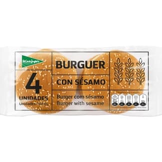 Pan de hamburguesas con sésamo 4 unidades bolsa 220 g - El Corte Ingles
