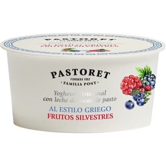 Yogur griego azucarado con frutos del bosque con leche de vacas de pasto sin gluten envase 150 g - Pastoret