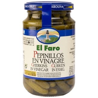 Pepinillos en vinagre frasco 200 g neto escurrido - El Faro