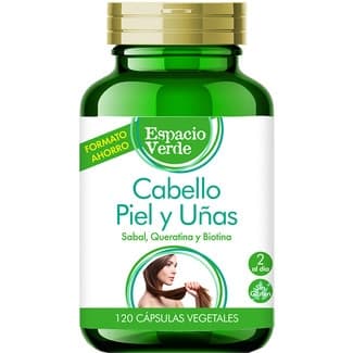 Cabello, piel y uñas con sabal, queratina y biotina sin gluten bote 120 cápsulas vegetales - Espacio Verde