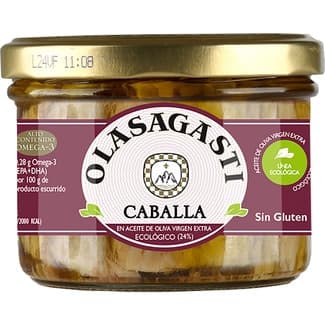 Caballa en aceite de oliva virgen extra ecológico sin glute frasco 135 g neto escurrido - Olasagasti