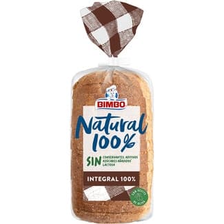 Pan de molde 100%  integral y 100% natural sin azúcares añadidos y sin lactosa bolsa 460 g - Bimbo