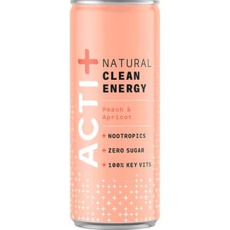 ACTI+ Natural Clean Energy bebida de melocotón y albaricoque zero azúcar y vitaminas lata 250 ml - Acti+