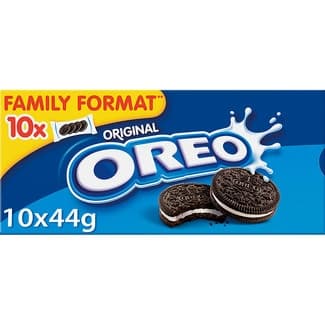 Galletas de chocolate rellenas de crema formato familiar 10 bolsitas individuales estuche 440 g 10 bolsitas con 4 unidades - Oreo