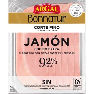 Bonnatur Corte Fino jamón cocido extra en lonchas enteras bajo en azúcar envase 130 g sin gluten sin lactosa - Argal