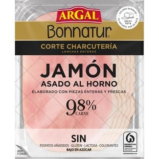Bonnatur Corte Charcutería jamón asado al horno en lonchas enteras envase 125 g sin azúcares sin gluten sin lactosa - Argal