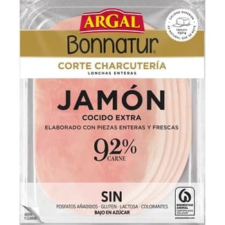 Bonnatur Corte Charcutería jamón cocido extra en lonchas enteras bajo en azúcar envase 130 g sin gluten sin lactosa - Argal