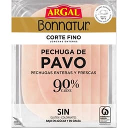 Bonnatur Corte Fino pechuga de pavo en lonchas enteras bajo en azúcar envase 115 g sin gluten sin lactosa - Argal