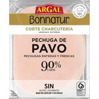 Bonnatur Corte Charcutería pechuga de pavo en lonchas enteras bajo en azúcar envase 115 g sin azúcares  sin gluten sin lactosa - Argal