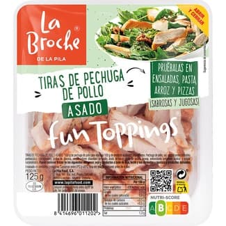 Fun Toppings tiras de pechuga de pollo asado bolsa 125 g - La Broche