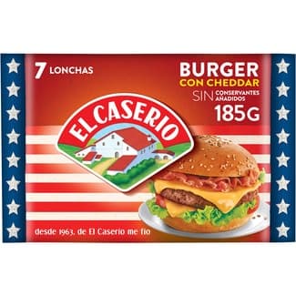 Lonchas para burger con cheddar 7 unidades envase 185 g - El Caserio