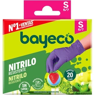 Guantes de nitrilo morados talla S caja 20 unidades - Bayeco