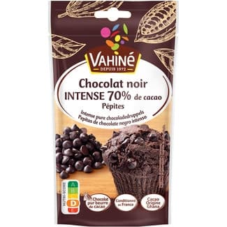Pepitas de chocolate negro intenso 70% cacao bolsa 100 g - Vahine