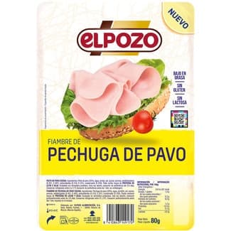 Fiambre de pechuga de pavo bajo en grasa en lonchas envase 80 g sin gluten - Elpozo