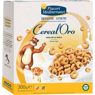 Cereal Oro anillos de cereal a la miel sin gluten y sin aceite de palma envase 300 g - Piaceri Mediterranei