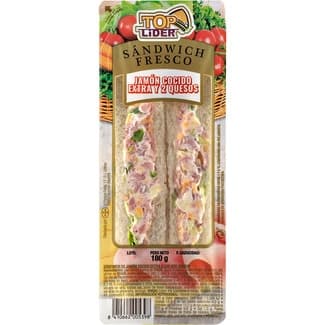Sandwich de jamón cocido extra y dos quesos pieza 180 g - Toplider