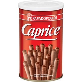 Caprice barquillos rellenos de crema de avellanas y cacao lata 115 g - Papadopoulos