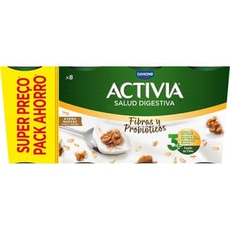 Fibras y Probióticos bífidus con avena y nueces pack 8 unidades 115 g pack ahorro - Danone Activia