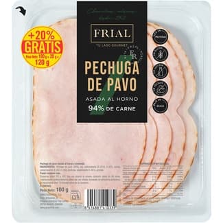 Pechuga de pavo asada al horno bajo en grasa en lonchas sin gluten sin lactosa envase 100 g - Frial
